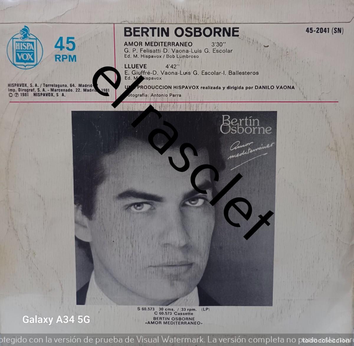 Discos de vinilo: SINGLE DE -BERTIN OSBORNE : AMOR MEDITERRANEO - Foto 2