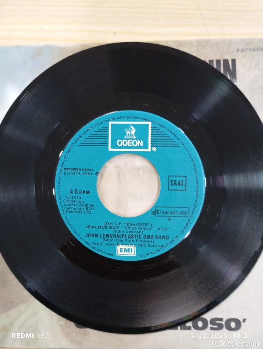 Discos de vinilo: SINGLE JOHN LENNON CHICO CELOSO - JEALOUS GUY / GOINGDOWN ON LOVE - Foto 3