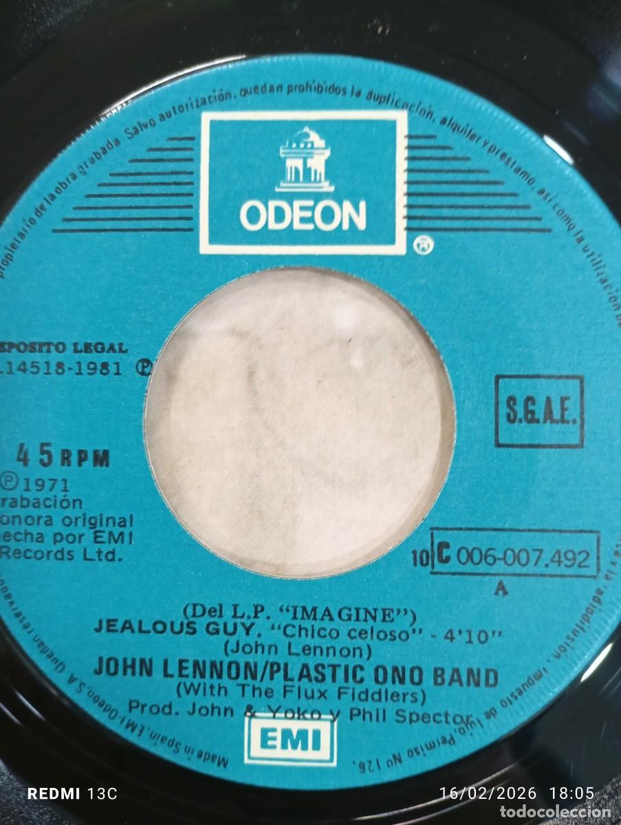 Discos de vinilo: SINGLE JOHN LENNON CHICO CELOSO - JEALOUS GUY / GOINGDOWN ON LOVE - Foto 4
