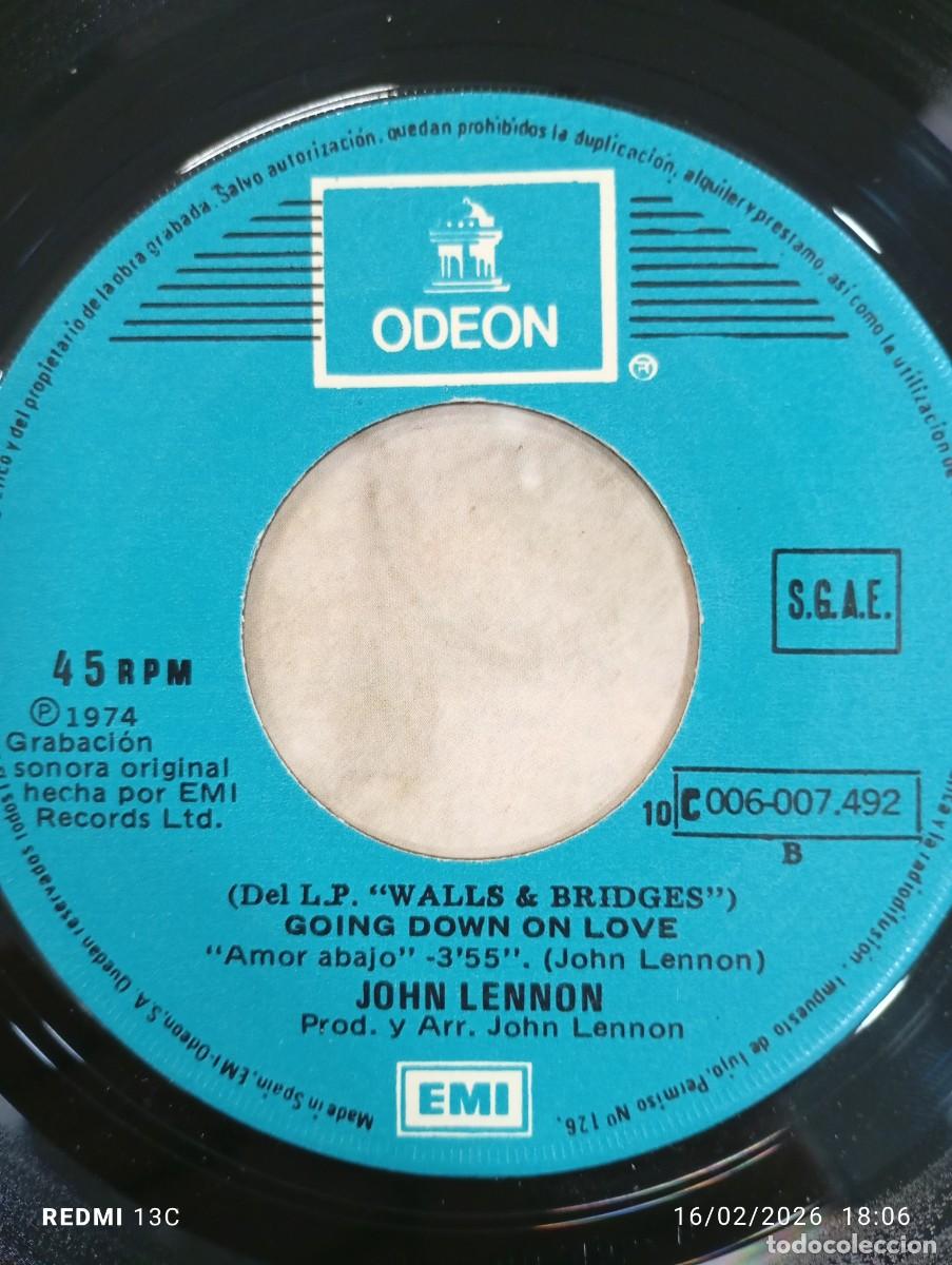 Discos de vinilo: SINGLE JOHN LENNON CHICO CELOSO - JEALOUS GUY / GOINGDOWN ON LOVE - Foto 6