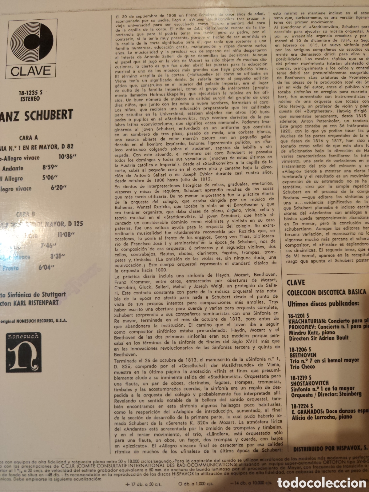Discos de vinilo: Vinilo Schubert Sinfon&iacute;as 1 y 2 - Foto 2