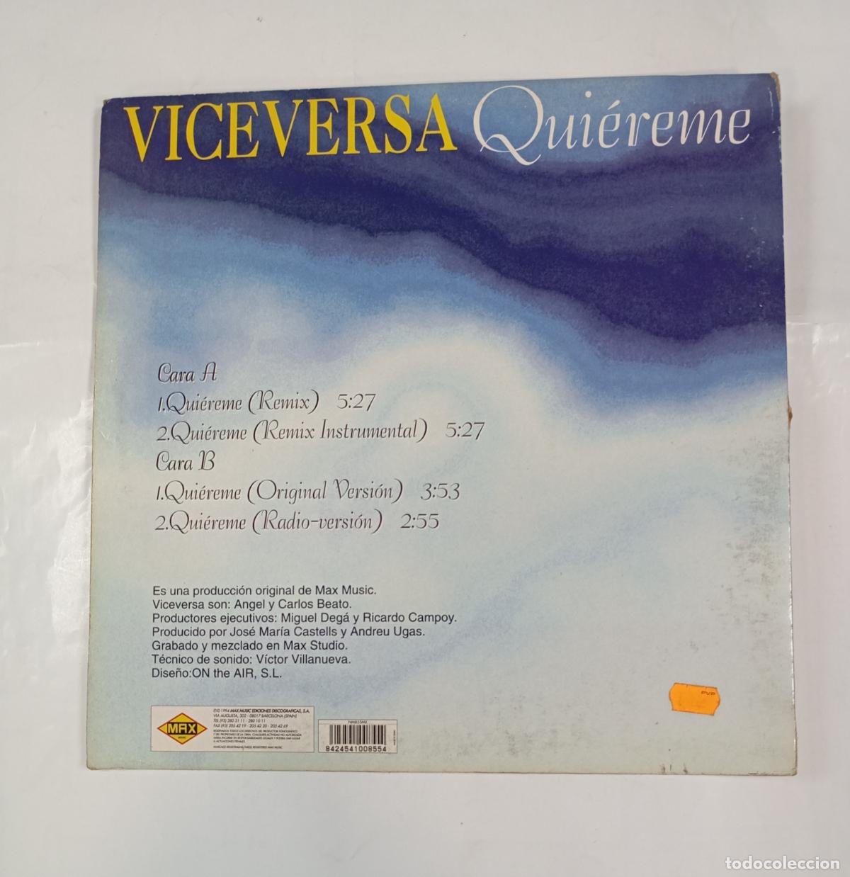 Discos de vinilo: VICEVERSA. QUIEREME. MAXI-SINGLE. TDKDA14 - Foto 2