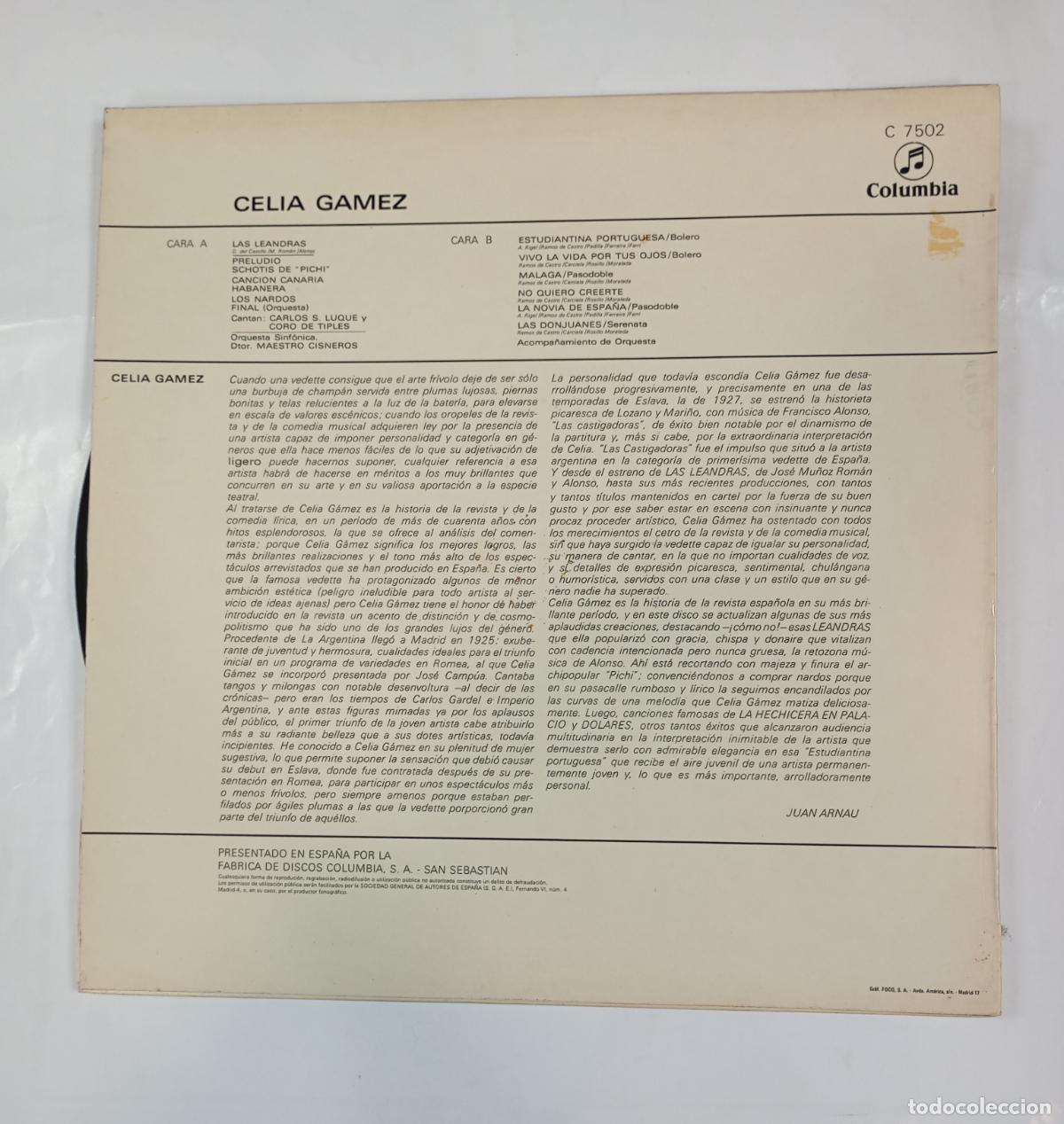 Discos de vinilo: CELIA GAMEZ. LAS LEANDRAS. LP. TDKLP12 - Foto 2