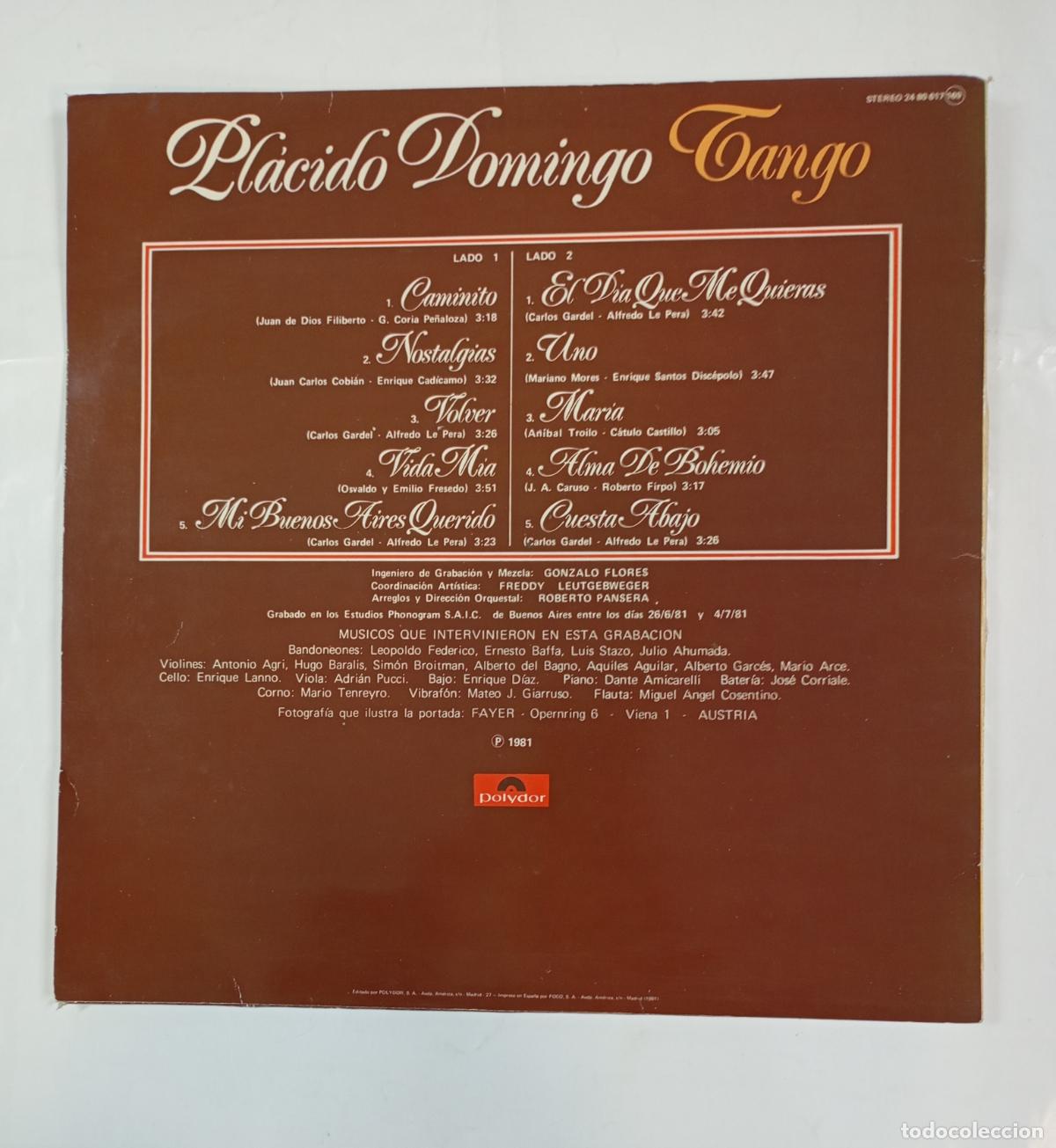 Discos de vinilo: Pl&aacute;cido Domingo &ndash; Tango. LP. TDKLP2 - Foto 2