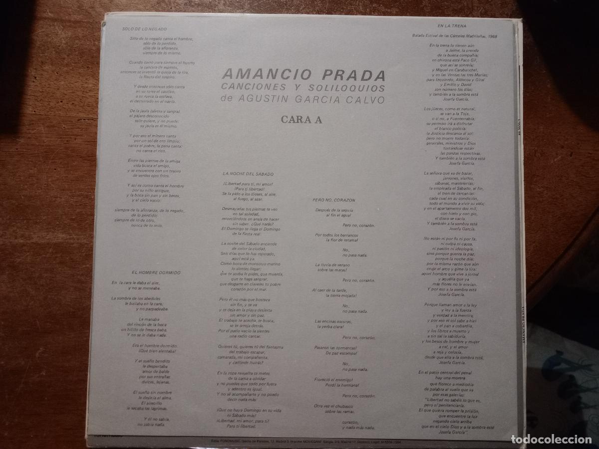 Discos de vinilo: Amancio Prada - canciones y soliloquios - Foto 3