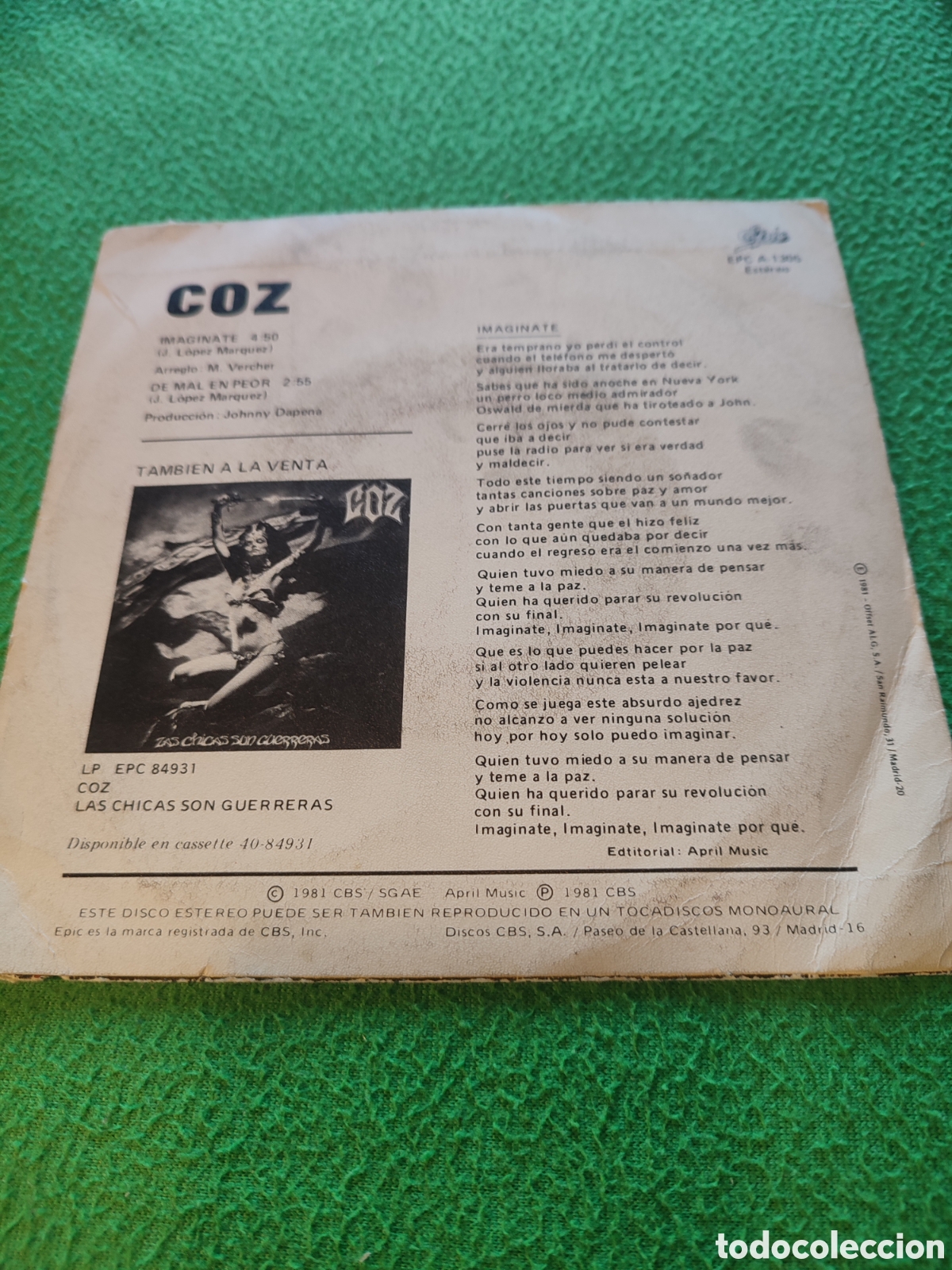 Discos de vinilo: Coz - Imag&iacute;nate/ De mal en peor - Foto 2