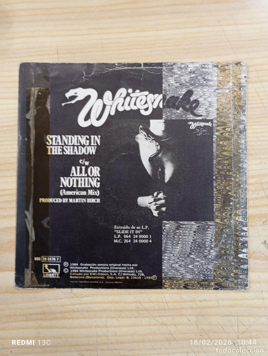 Discos de vinilo: SINGLE WHITESNAKE STANDING IN THE SHADOW / ALLOR NOTHING - Foto 3