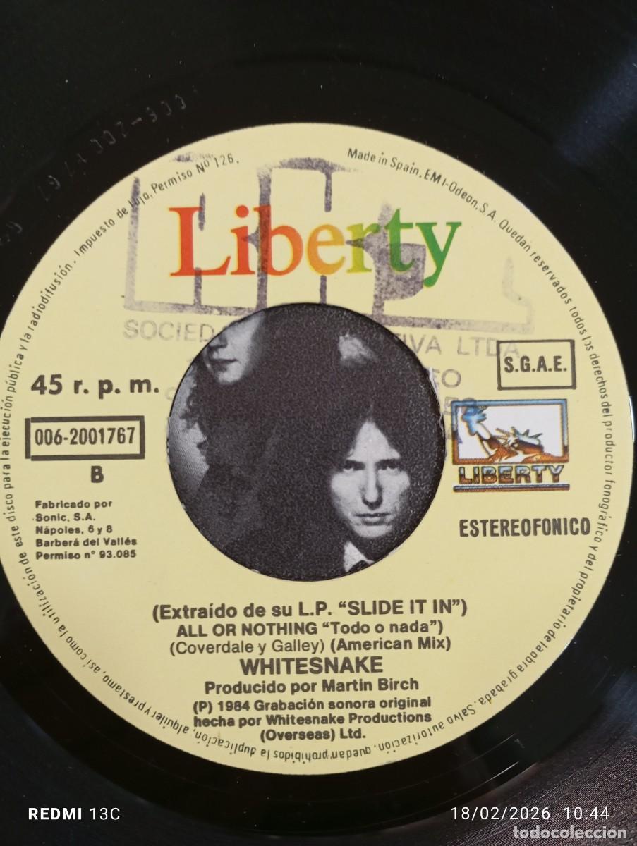Discos de vinilo: SINGLE WHITESNAKE STANDING IN THE SHADOW / ALLOR NOTHING - Foto 5