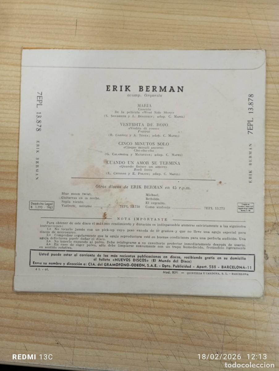 Discos de vinilo: EP ERIK BERMAN - MARIA + 3 CANCIONES - Foto 2