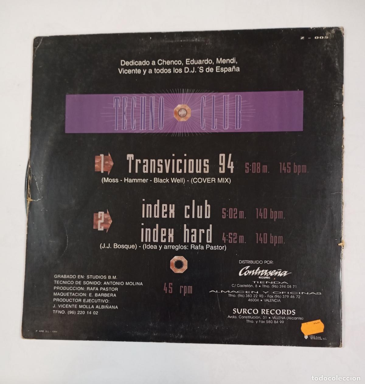 Discos de vinilo: TRANSVICIOUS 94. TECHNO CLUB. MAXI-SINGLE. TDKDA84 - Foto 2