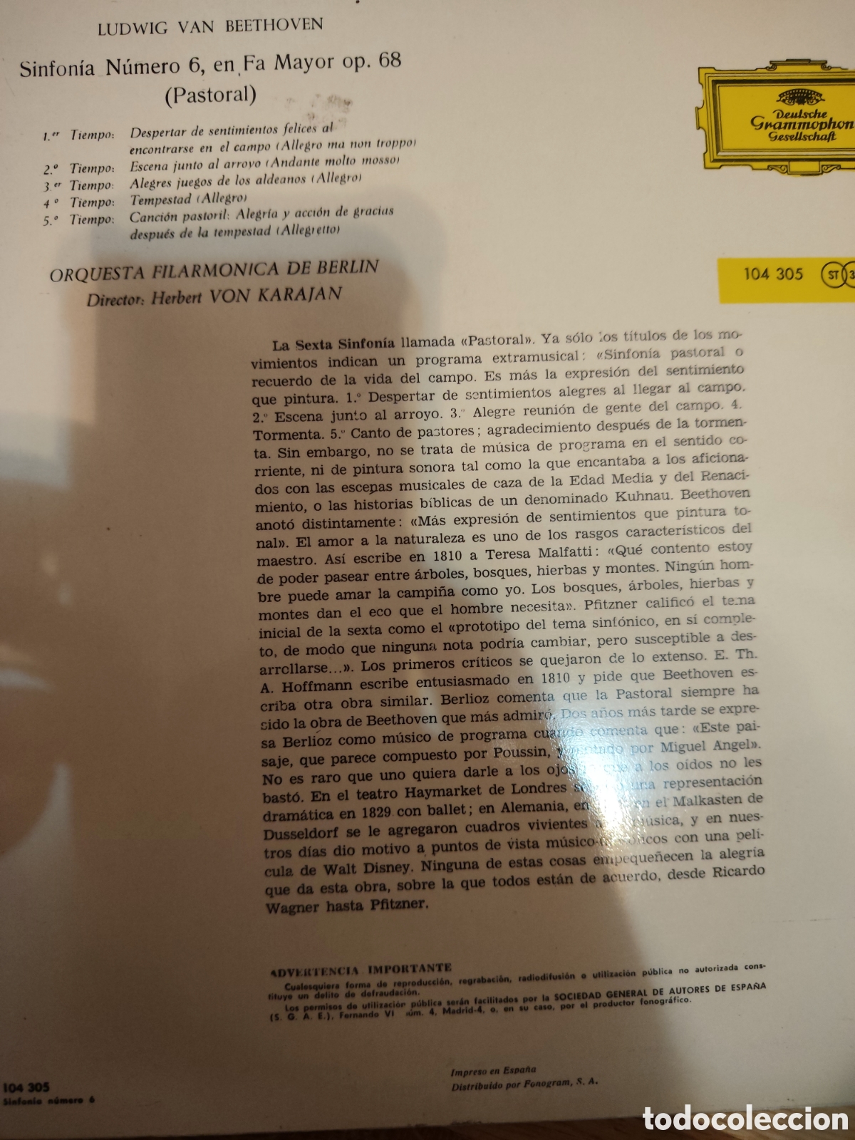 Discos de vinilo: Beethoven Sinfon&iacute;a 6 Herbert von Karajan - Foto 2
