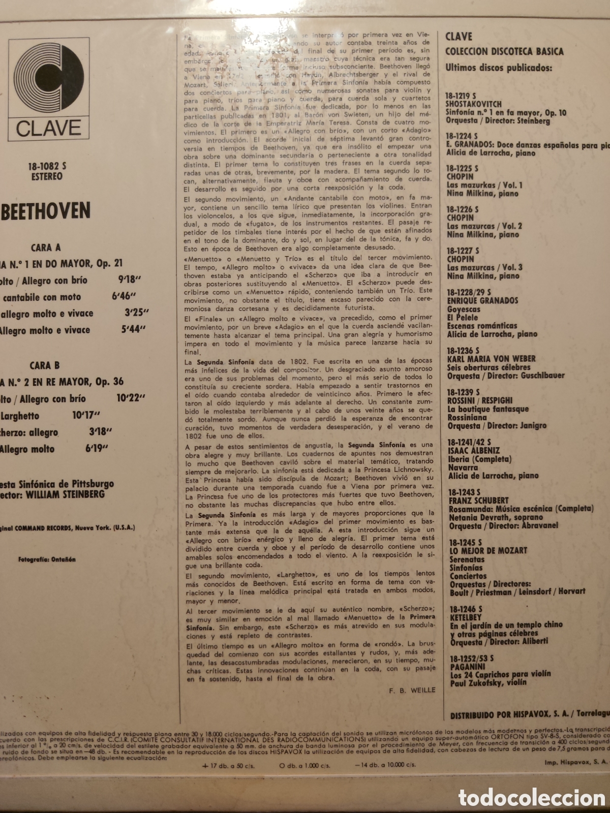 Discos de vinilo: Beethoven Sinfon&iacute;a 1 y 2 - Foto 2