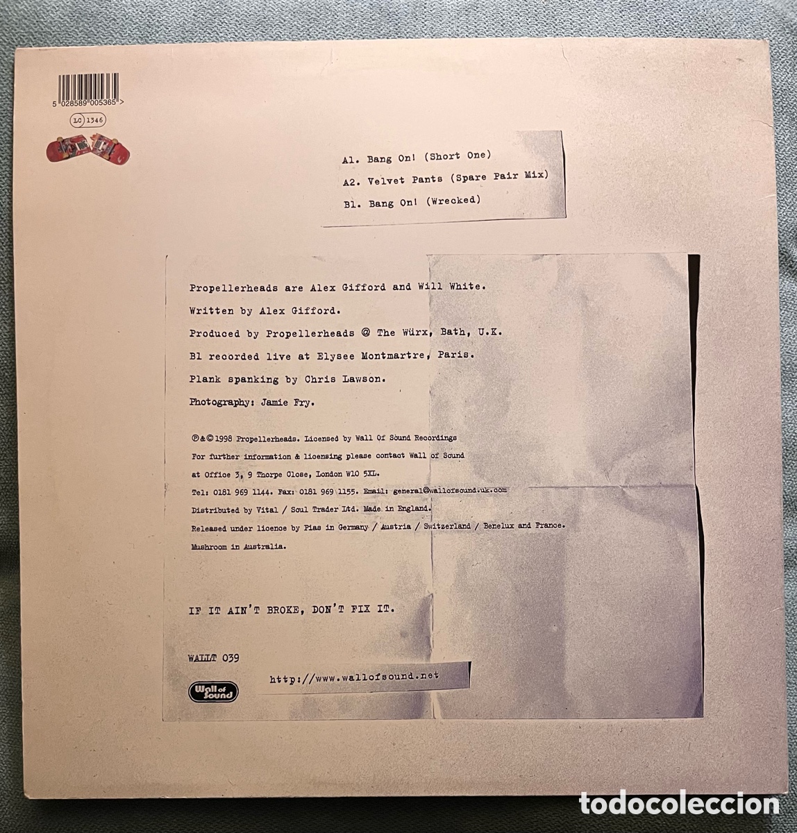 Discos de vinilo: PROPELLERHEADS - MAXI - BANG ON! - Foto 2
