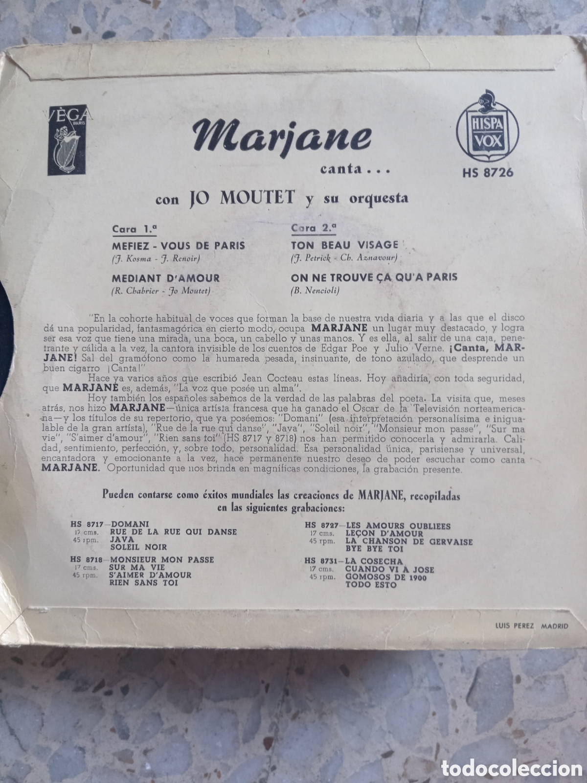 Discos de vinilo: EP MARJANE CANTA MEFIEZ VOUS DE PARIS - Foto 2