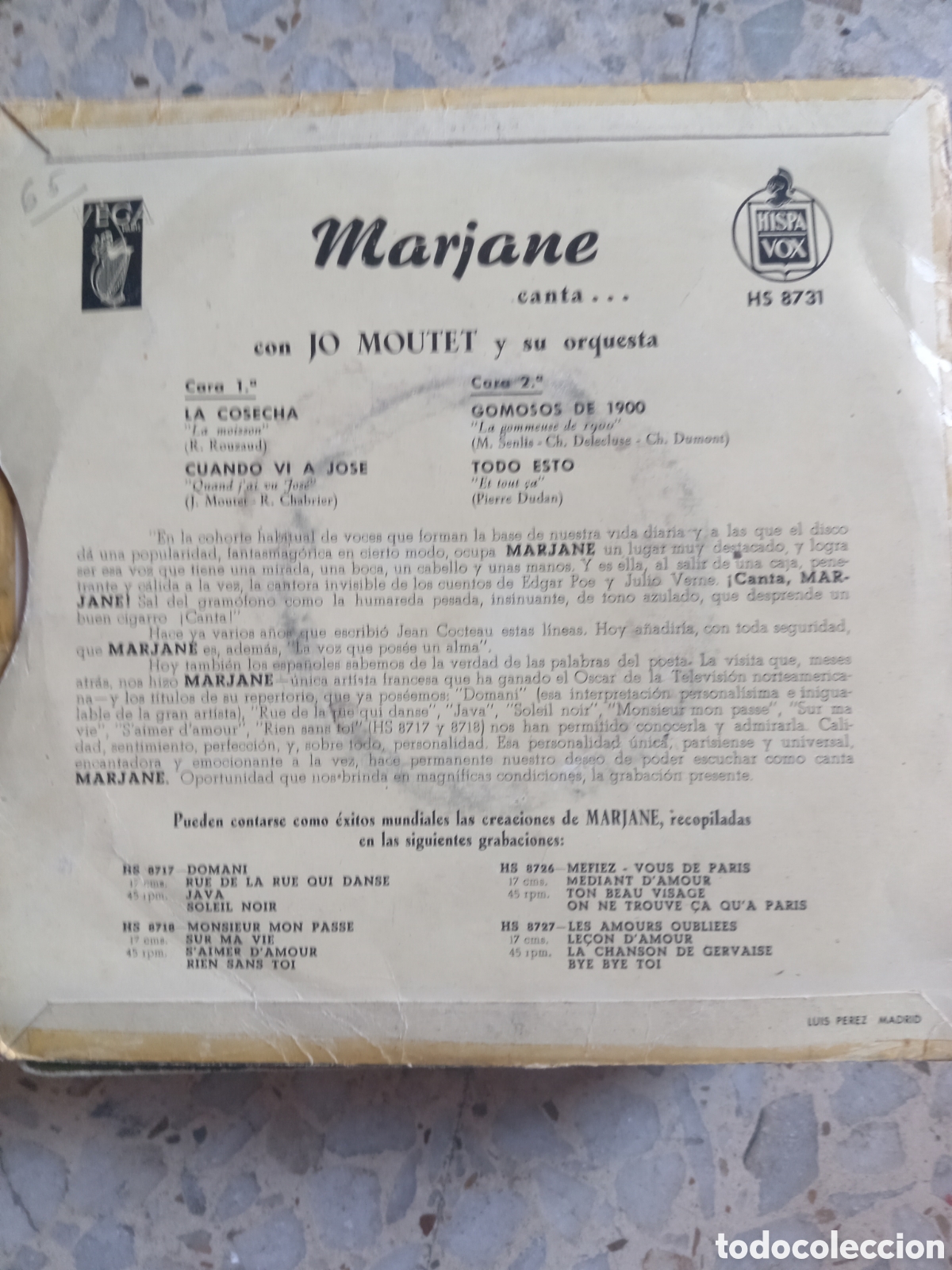 Discos de vinilo: EP MARJANE CANTA LA COSECHA LA MOISSON - Foto 2