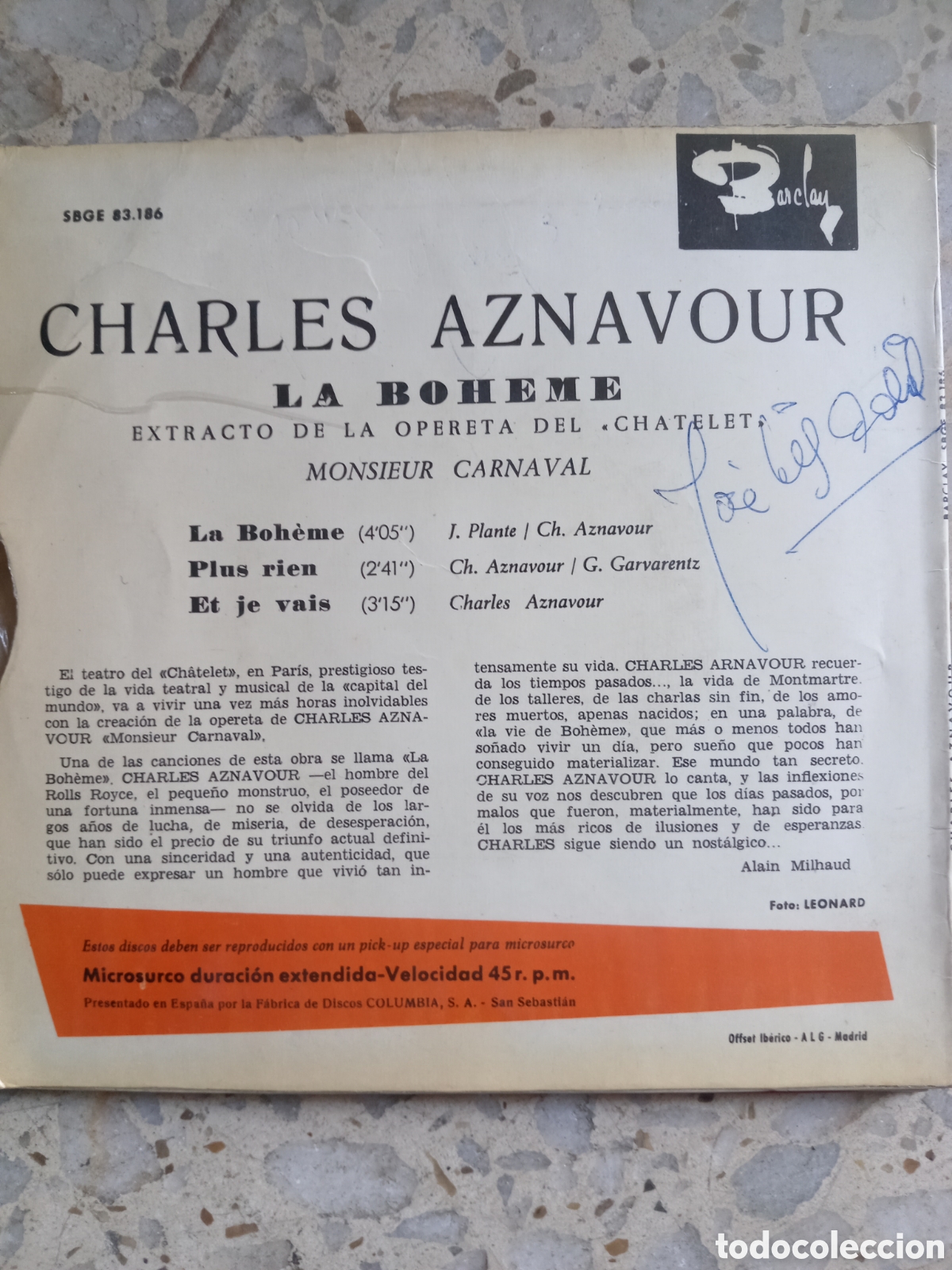 Discos de vinilo: EP CHARLES AZNAVOUR LA BOHEME1965 - Foto 2