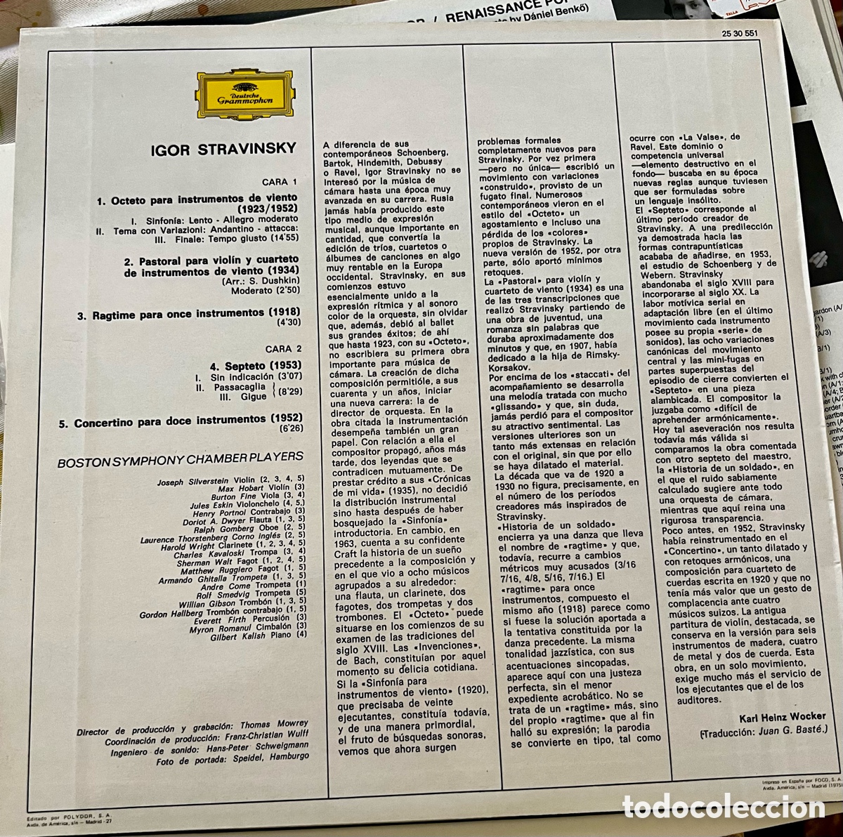 Discos de vinilo: Stravinsky, m&uacute;sica de c&aacute;mara - Foto 2