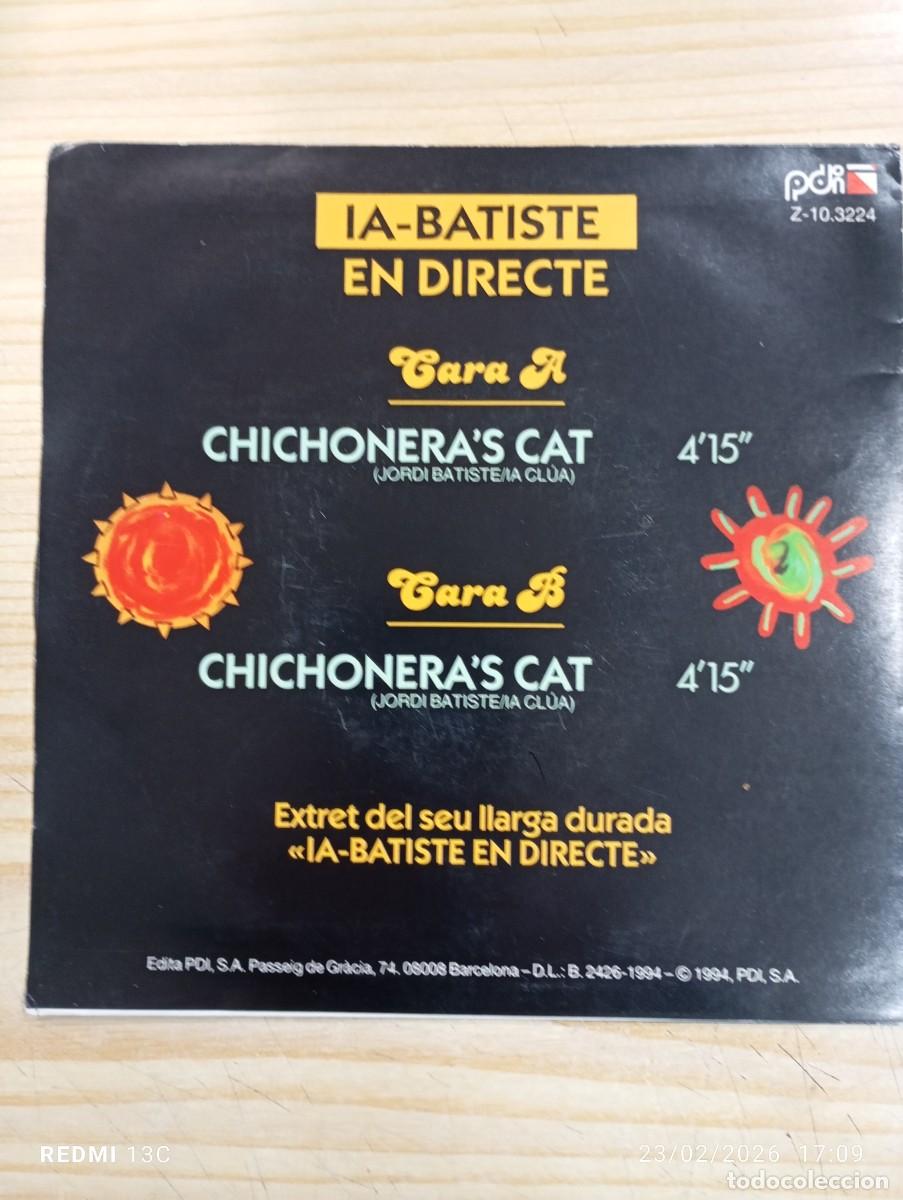 Discos de vinilo: SINGLE IA BATISTE EN DIRECTE CHICHONERAS CAT - Foto 2