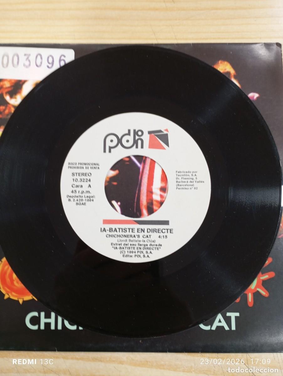 Discos de vinilo: SINGLE IA BATISTE EN DIRECTE CHICHONERAS CAT - Foto 3