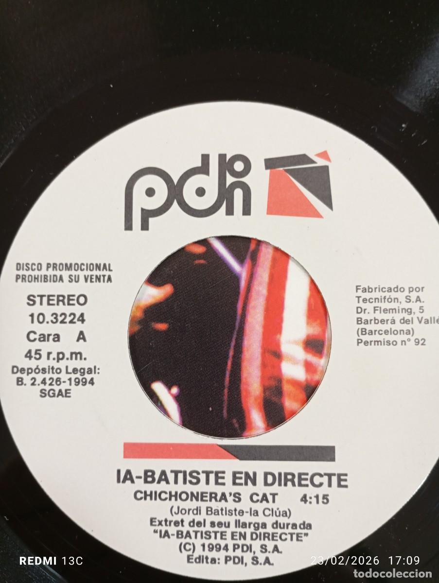 Discos de vinilo: SINGLE IA BATISTE EN DIRECTE CHICHONERAS CAT - Foto 4