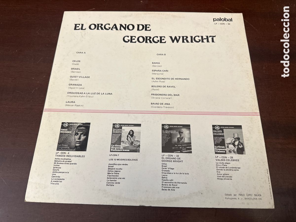 Discos de vinilo: EL ORGANO DE GEORGE WRIGHT. 1981 LP. PALOBAL - Foto 2