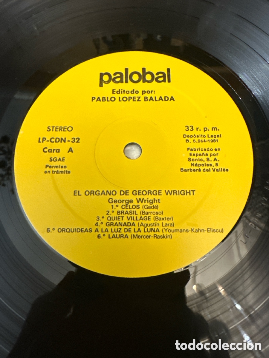 Discos de vinilo: EL ORGANO DE GEORGE WRIGHT. 1981 LP. PALOBAL - Foto 3