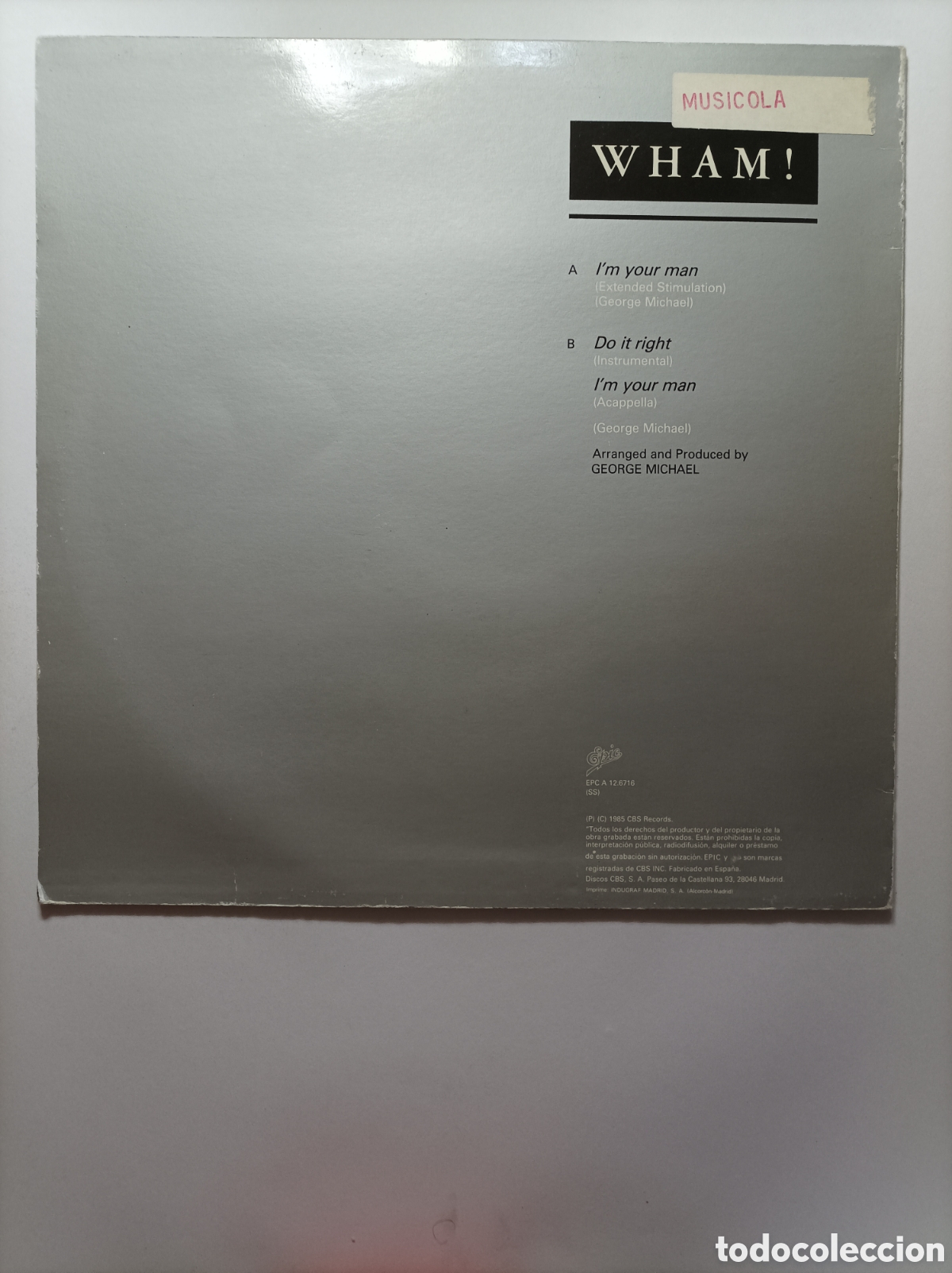 Discos de vinilo: WHAM! IMYOURMAN. EPIC. MAXI SINGLE DISCO VINILO. - Foto 2