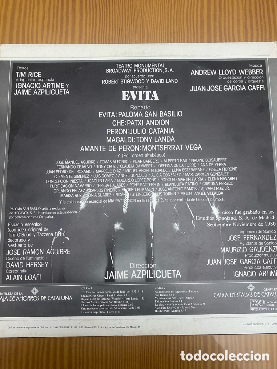 Discos de vinilo: Disco de Vinilo (LP) Evita &ldquo;Version Original en Espa&ntilde;ol&rdquo; - Foto 2