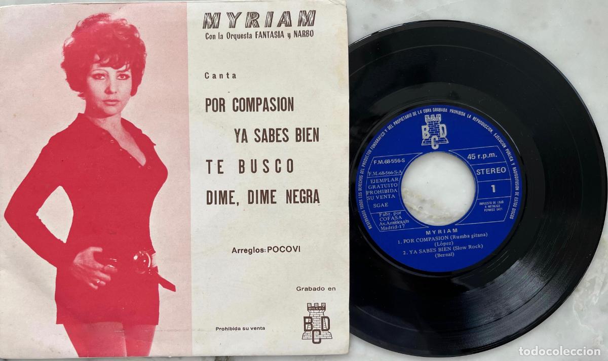 Disques de vinyle: MYRIAM, POR COMPASI&Oacute;N + 3 TEMAS. EP ORIGINAL ESPA&Ntilde;A 1971. EP PROMOCIONAL, VINILO COMO NUEVO
