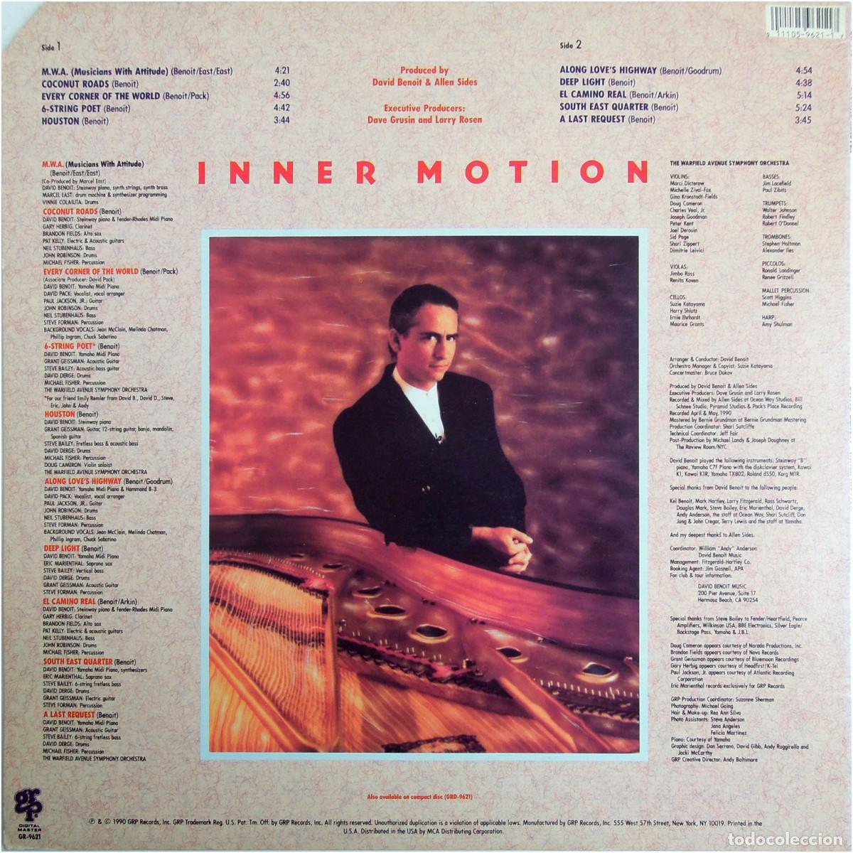 Discos de vinilo: David Benoit - Inner motion - LP US 1990 - GRP &lrm;GR-9621 - Foto 2