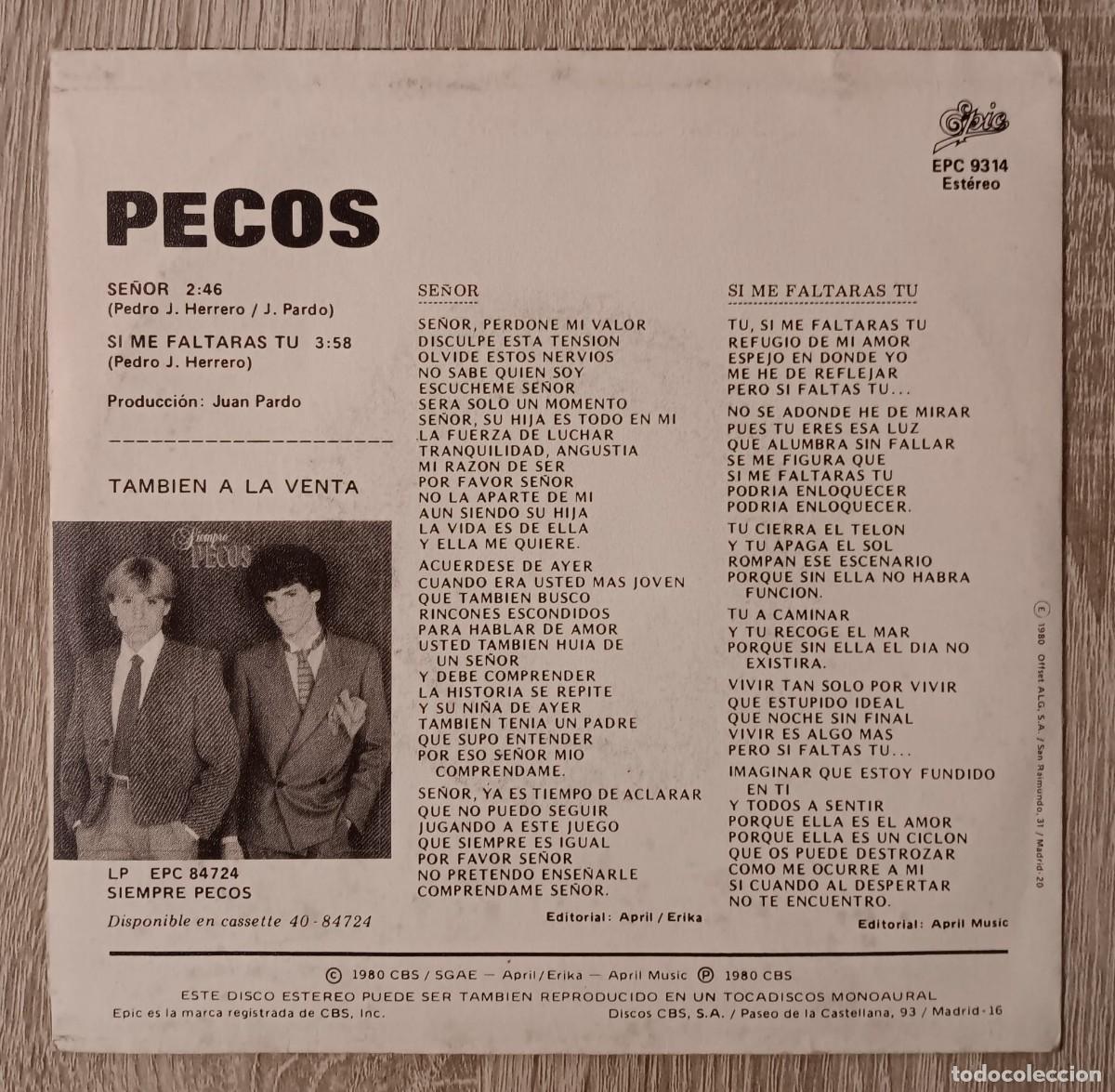 Discos de vinilo: SINGLE DISCO VINILO PECOS SE&Ntilde;OR EPIC 1980 - Foto 3