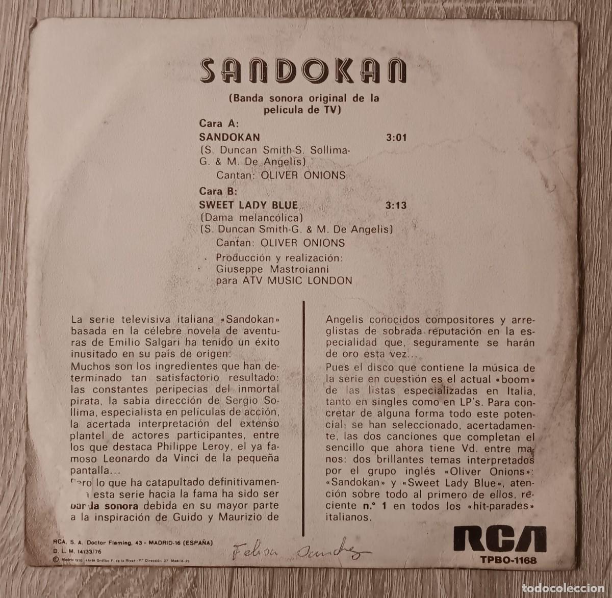 Discos de vinilo: SINGLE DISCO VINILO BSO SANDOKAN RCA 1976 - Foto 3