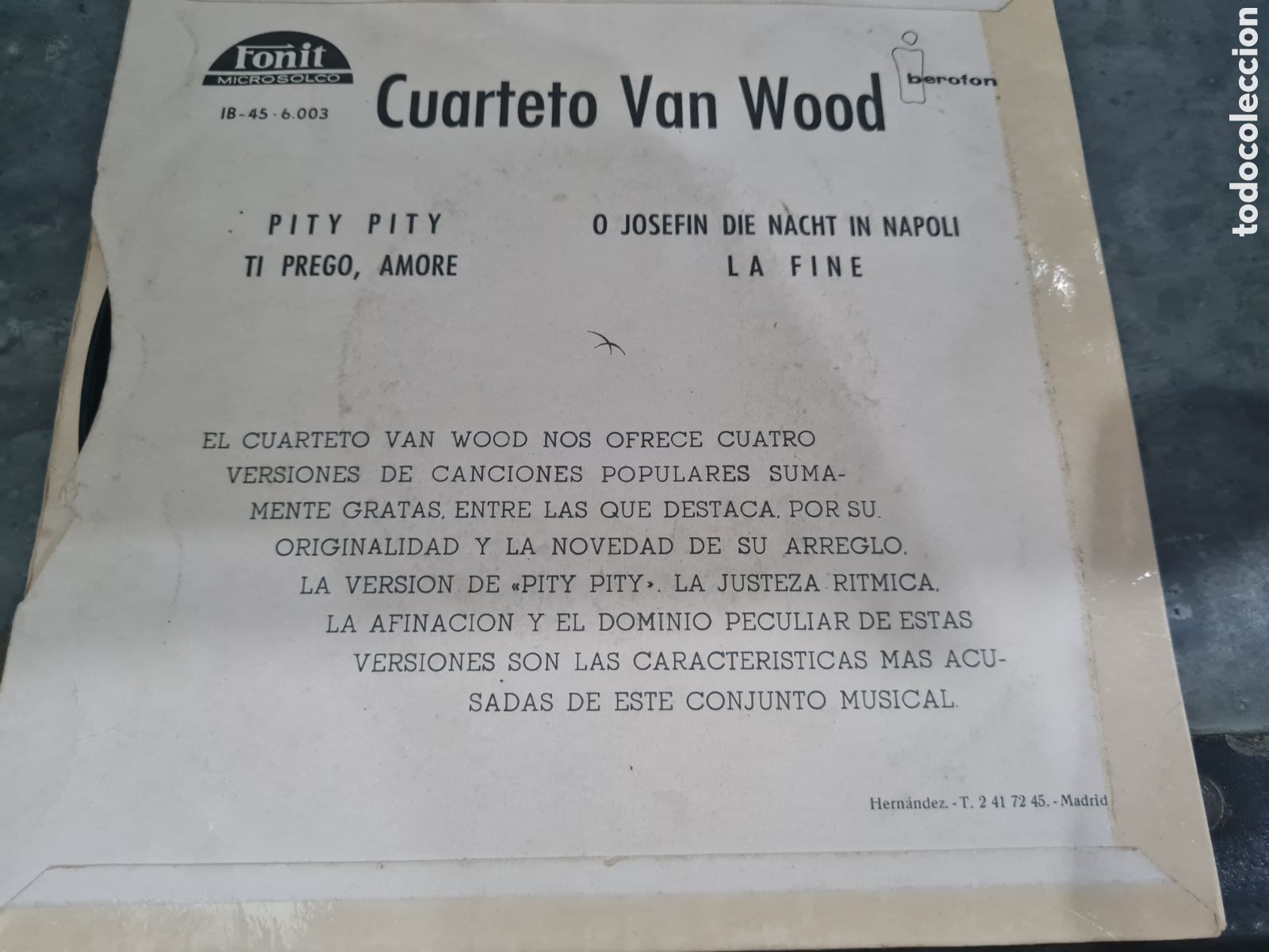 Discos de vinilo: CuartetoVan Wood Singels,1960 - Foto 2