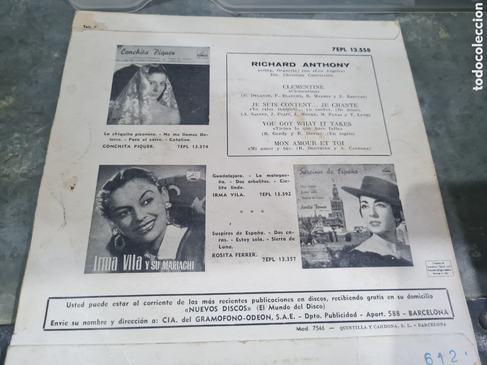 Discos de vinilo: RICHARD ANTHONY SINGELS,1961 - Foto 2