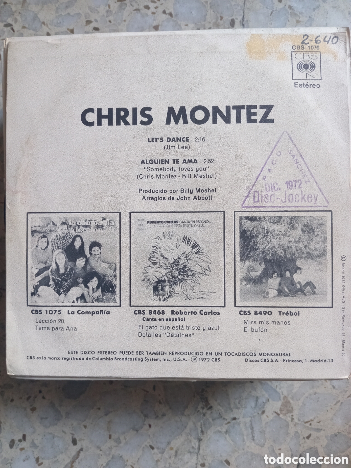 Discos de vinilo: SGL CHRIS MONTEZ LET&acute;S DANCE 1972 PROMO - Foto 2