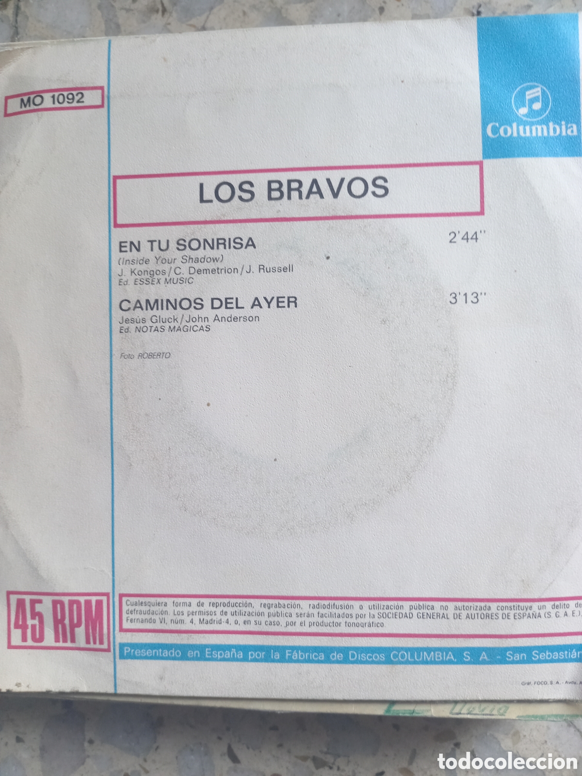 Discos de vinilo: SGL LOS BRAVOS EN TU SONRISA 1970 - Foto 2