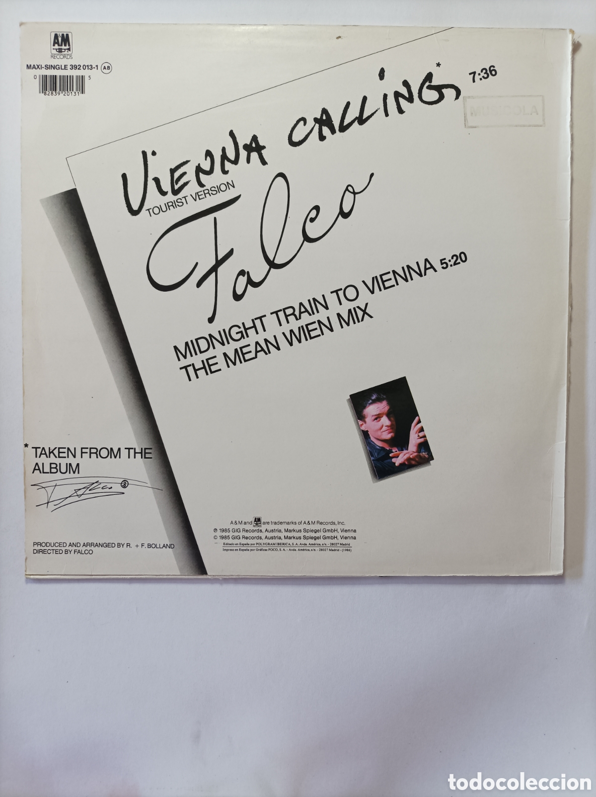 Discos de vinilo: FALCO. VIENNA CALLING. A&M RECORDS. MAXI SINGLE DISCO VINILO. - Foto 2