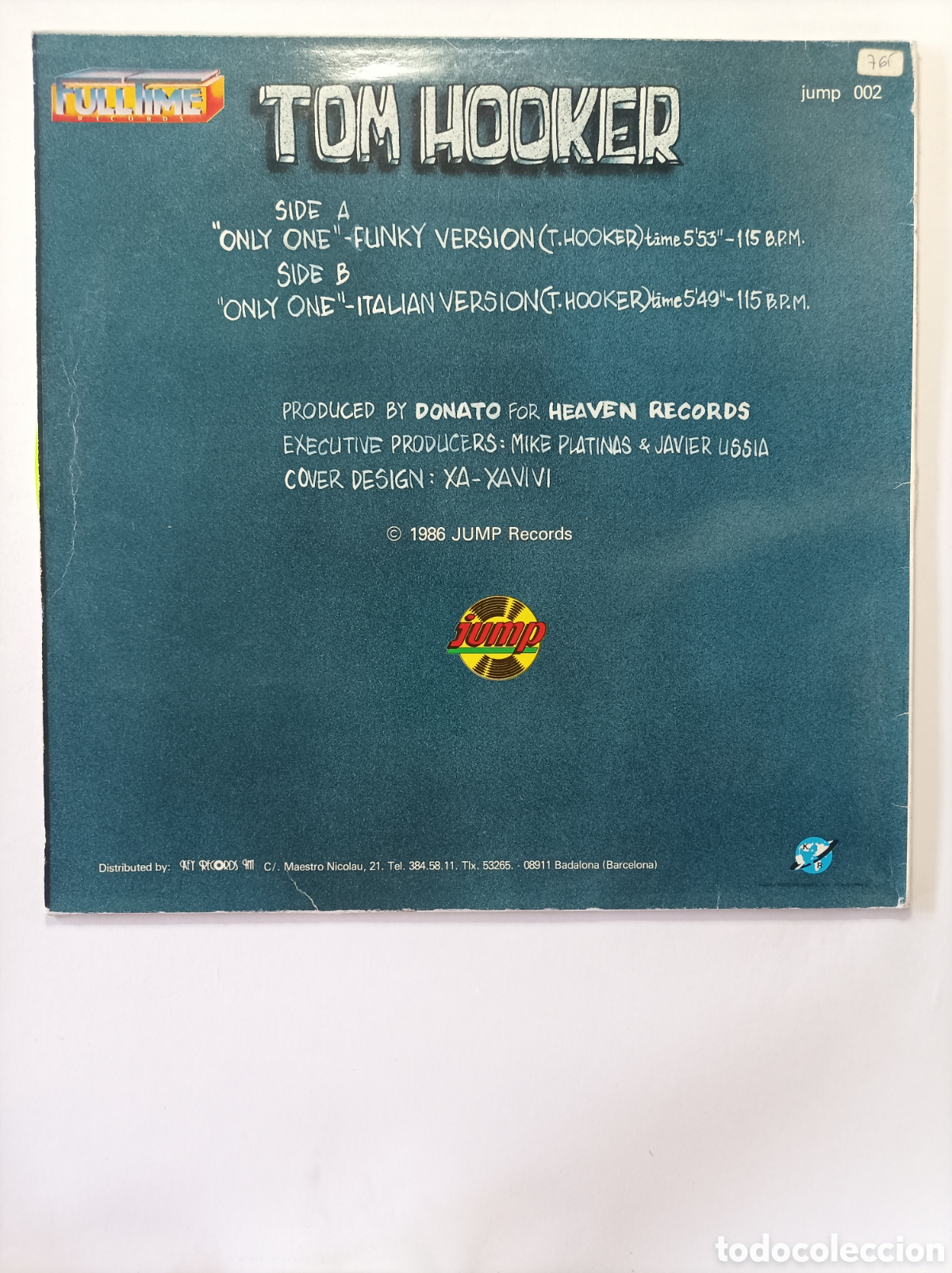 Discos de vinilo: TOM HOOKER. ONLY ONE. JUMP. MAXI SINGLE DISCO VINILO AMARILLO. - Foto 2