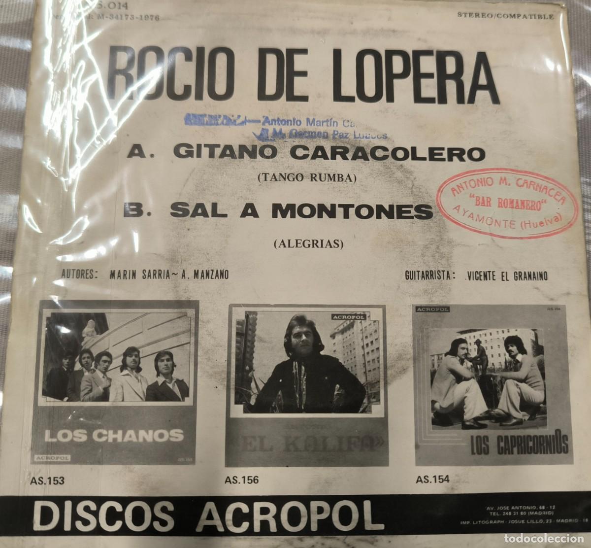 Discos de vinilo: ROCIO DE LOPERA - GITANO CARACOLERO - Foto 2