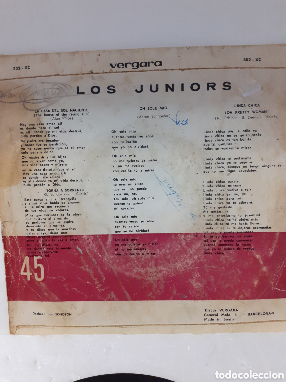 Discos de vinilo: DISCO SINGLE LOS JUNIORS LA CASA DEL SOL NACIENTE - Foto 4