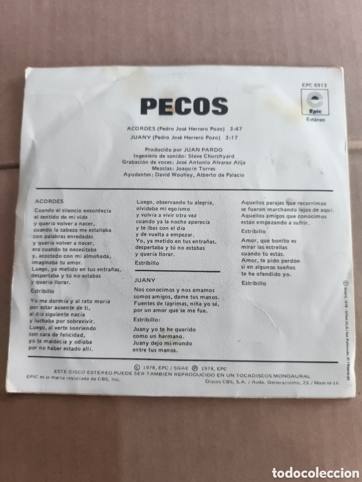 Discos de vinilo: NT PECOS - ACORDES - 1978 - Foto 2