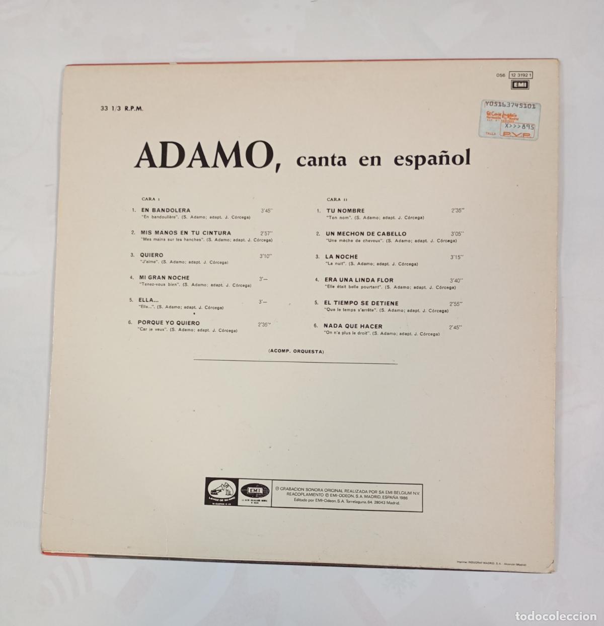 Discos de vinilo: ADAMO CANTA EN ESPA&Ntilde;OL. LP. TDKLP - Foto 2