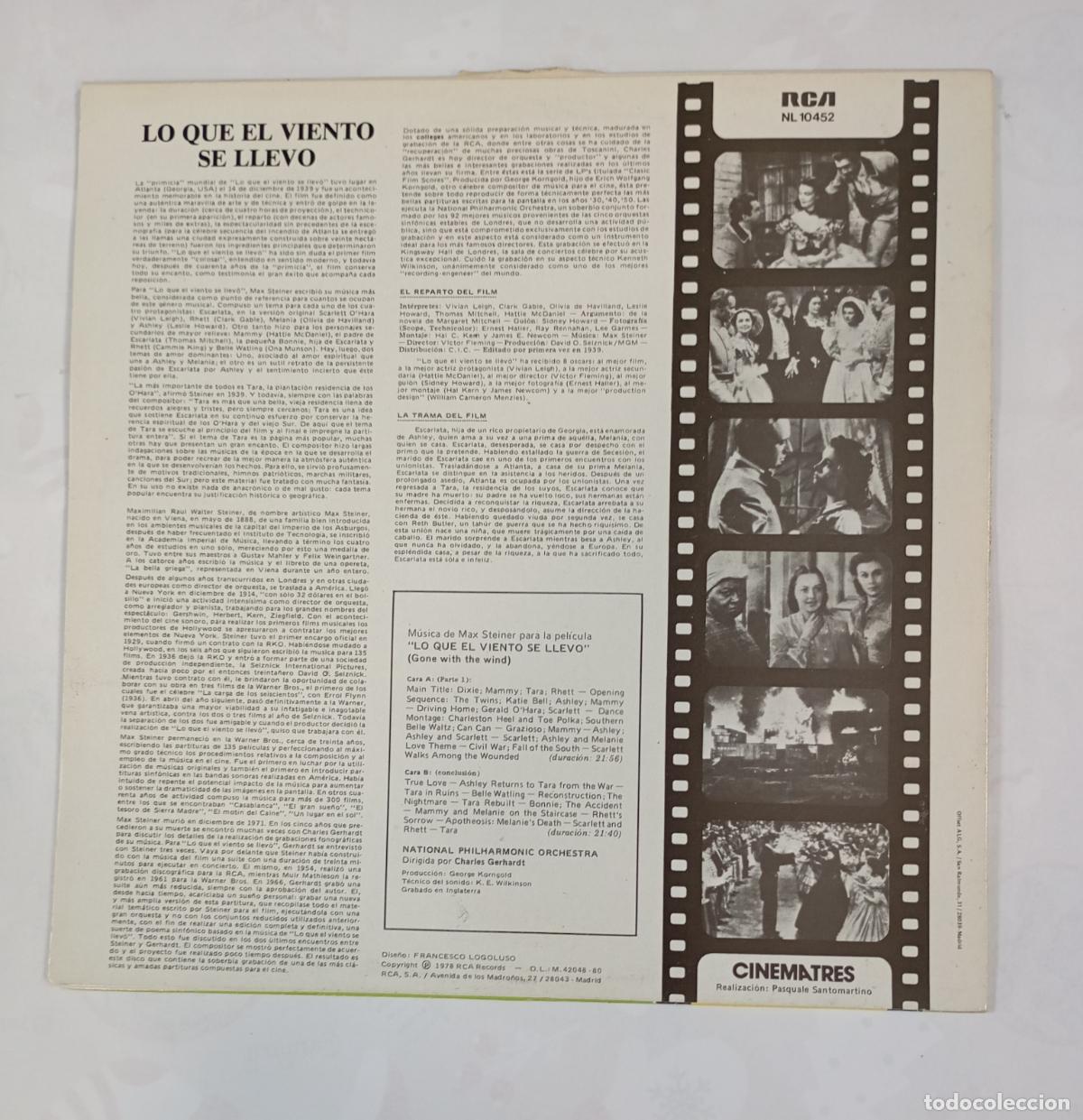 Discos de vinilo: MAX STEINER. Lo que el Viento se Llev&oacute;. LP. TDKDA86 - Foto 2