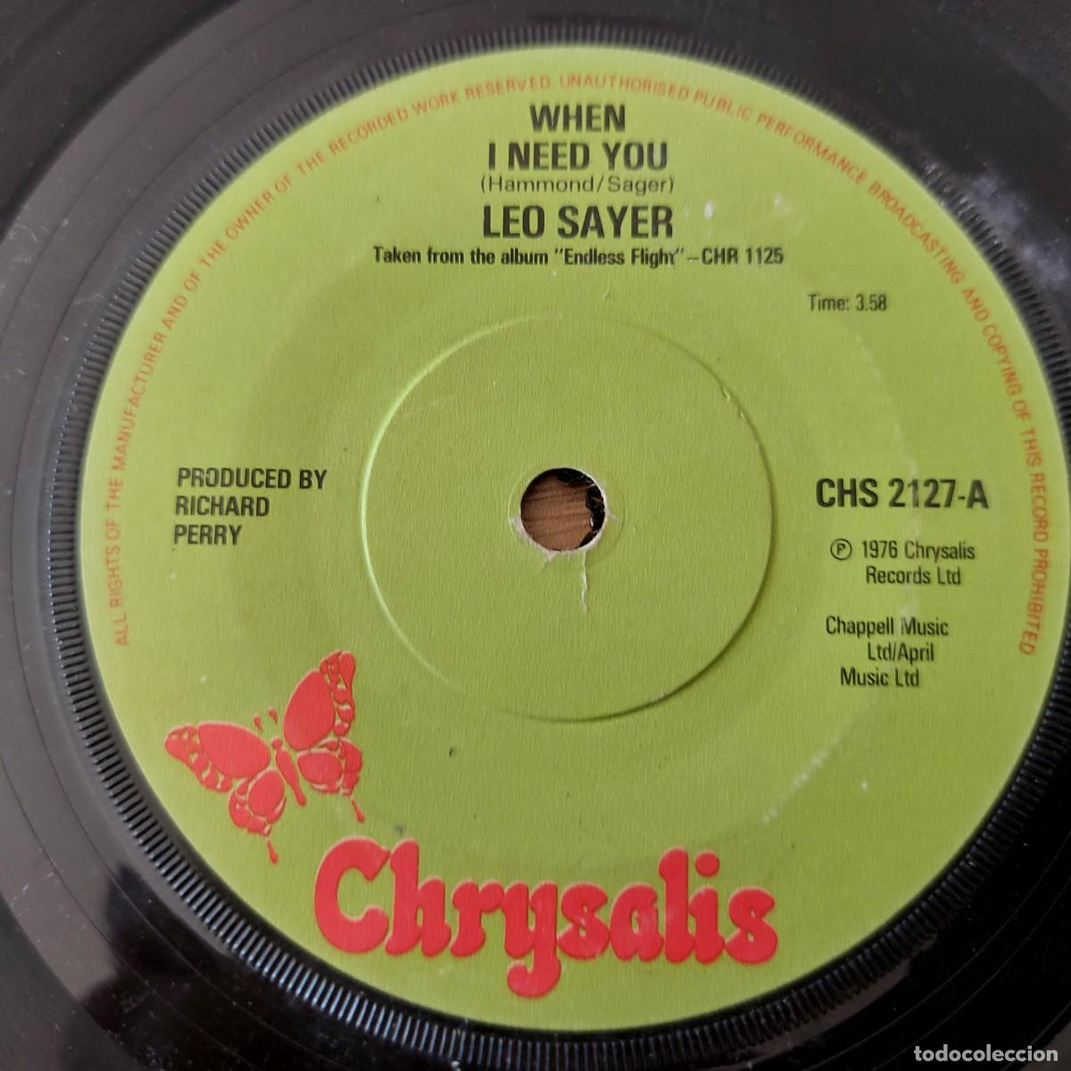 Discos de vinilo: Single - LEO SAYER - WHEN I NEED YOU - Foto 1