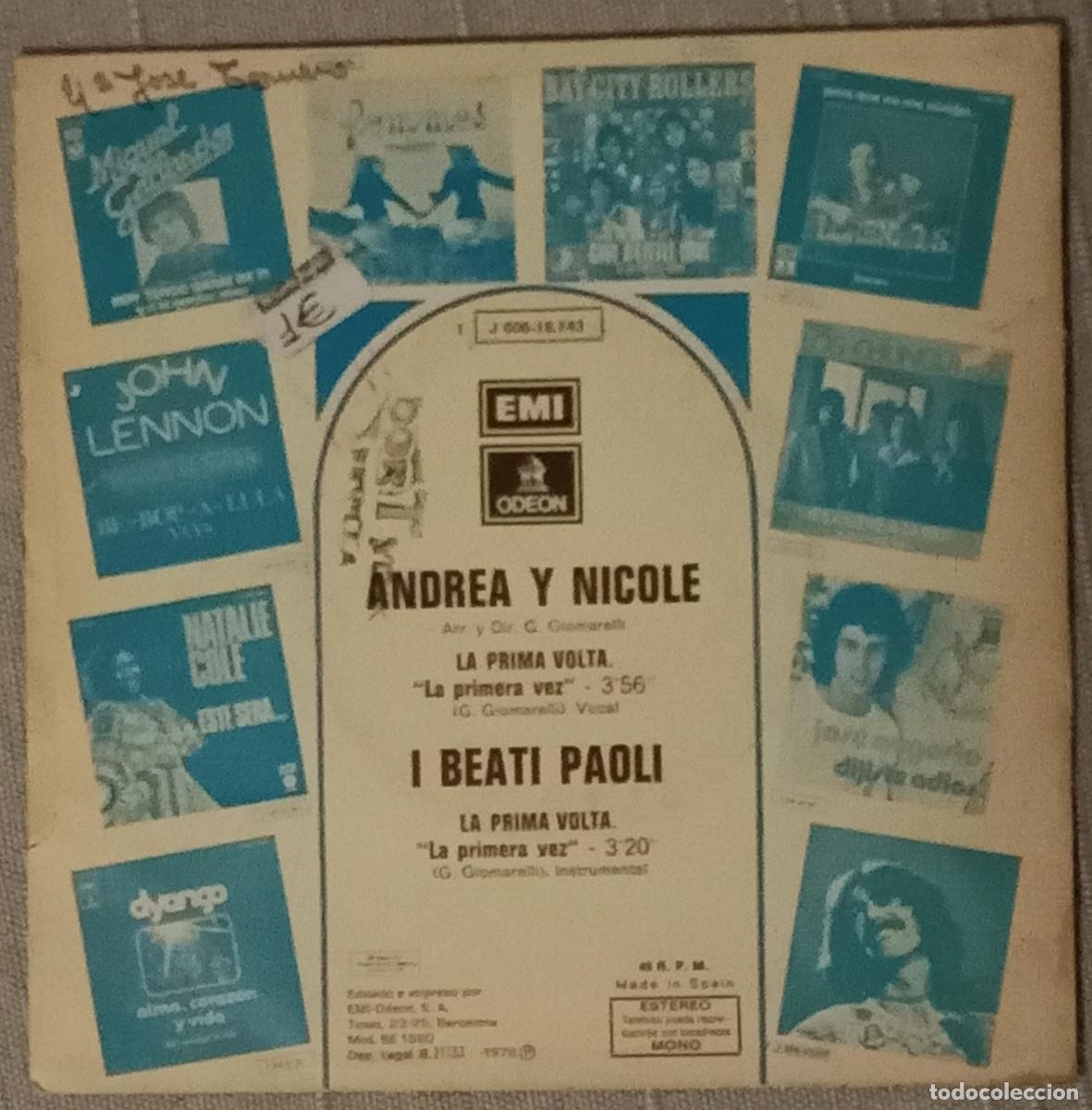 Discos de vinilo: Andrea e Nicole - La Prima Volta (La Primera Vez) - Edit. EMI. Odeon. 1976 (P) - Foto 2
