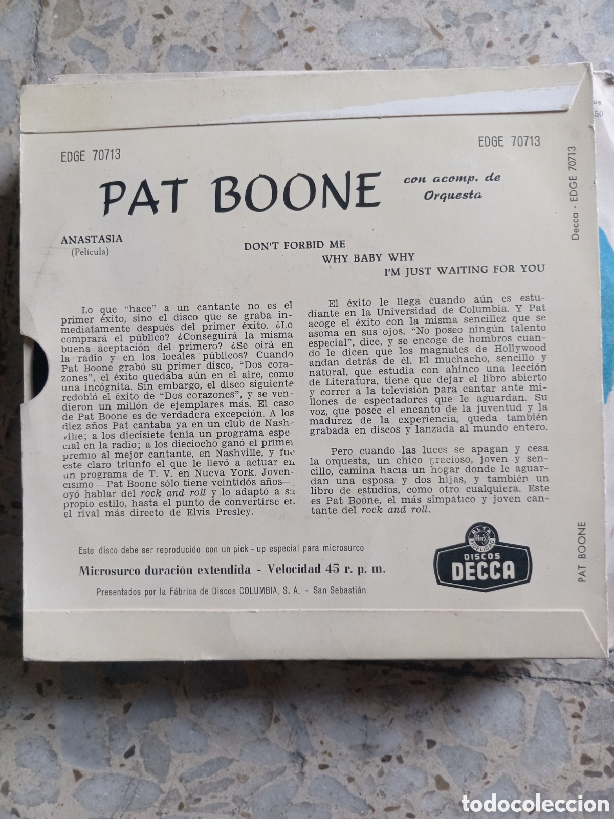 Discos de vinilo: EP PAT BOONE ANASTASIA - Foto 2