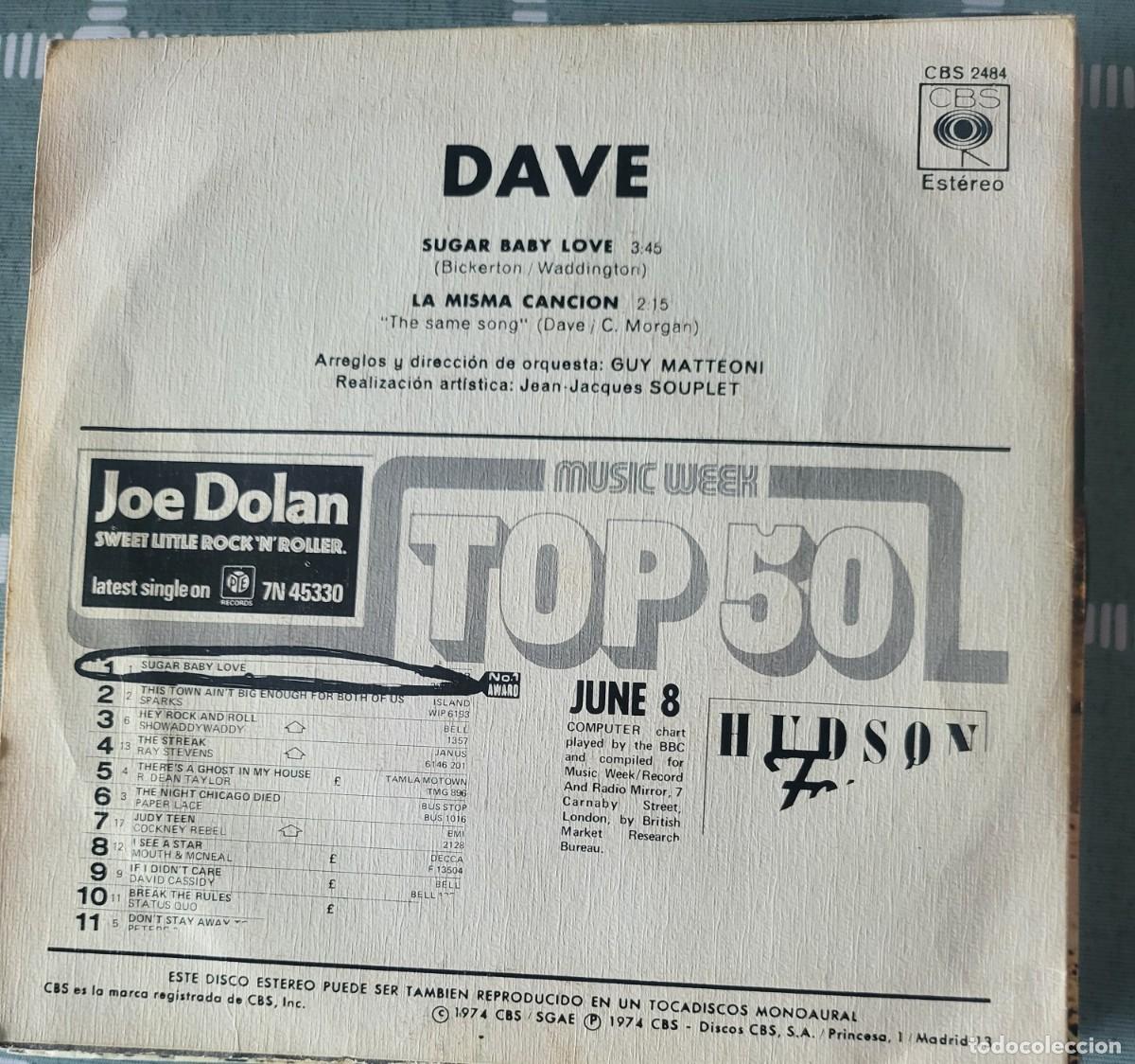 Discos de vinilo: Dave single sello CBS editado en Espa&ntilde;a 1974... - Foto 2