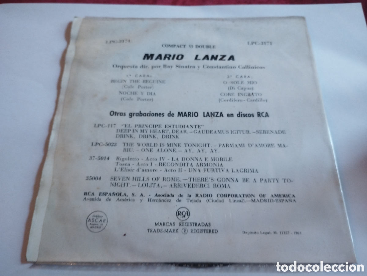 Discos de vinilo: Mario Lanza noche y dia - Foto 2