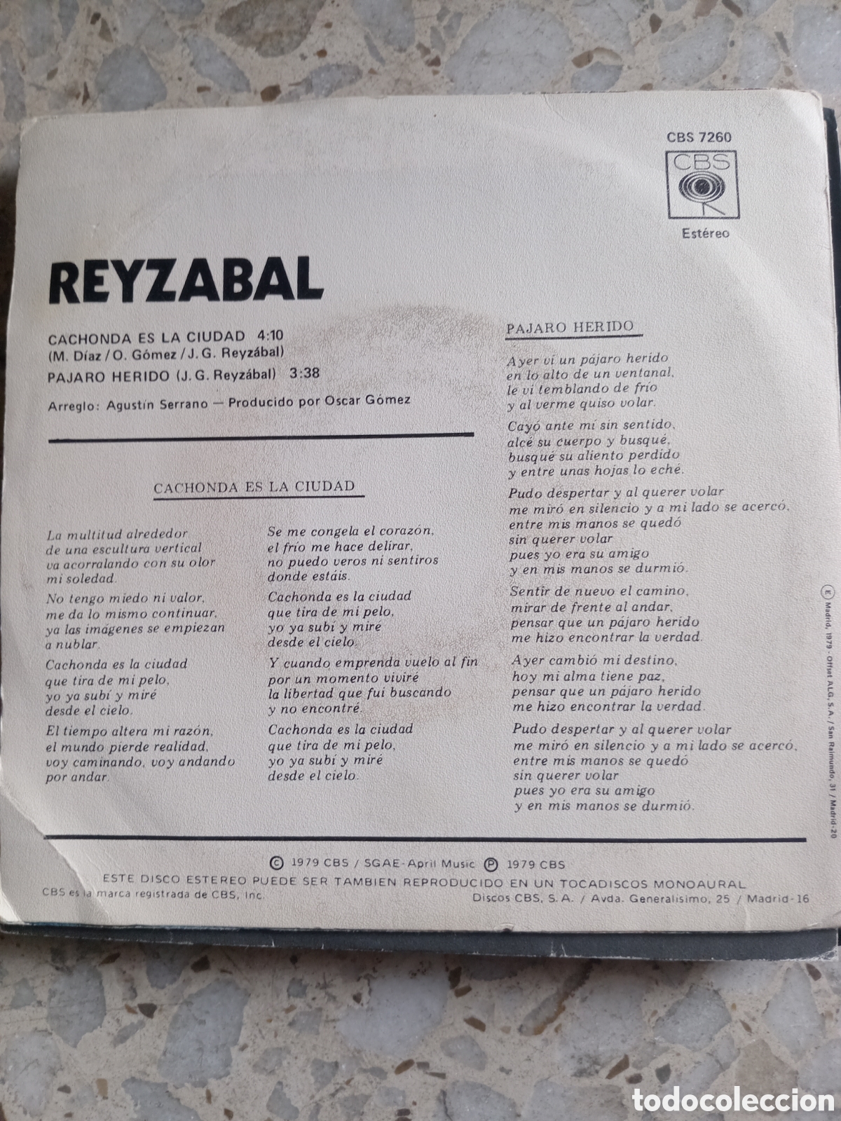 Discos de vinilo: SGL REYZABAL CACHONDA ES LA CIUDAD 1979 - Foto 2