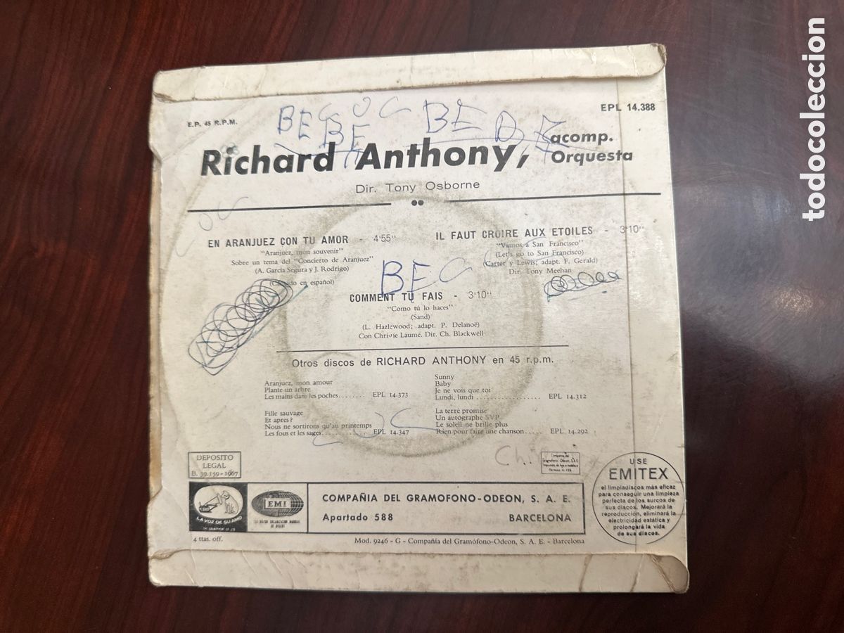 Discos de vinilo: RICHARD ANTHONY - EN ARANJUEZ CON TU AMOR + 2 - EP - Foto 2